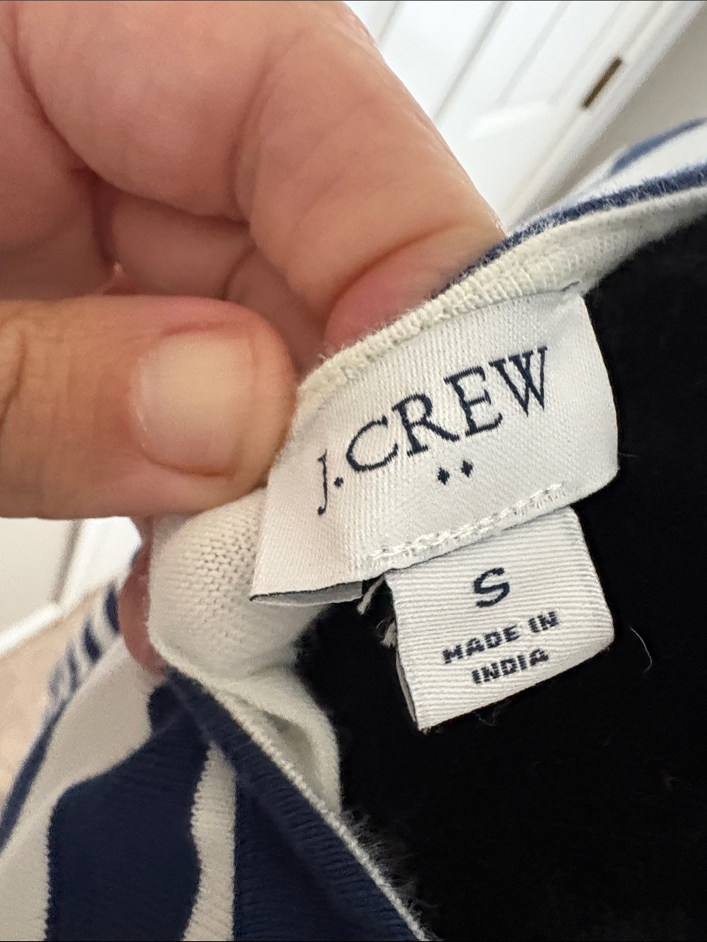 J. Crew Navy and White Striped Short Sleeve Tee with gold buttons - Picture 3 of 6
